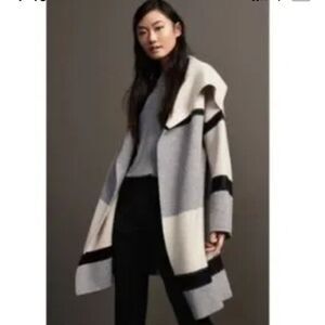 Vince. Womens Wool Cashmere Blanket Cardigan in Grey Black Colorblock Stripe S